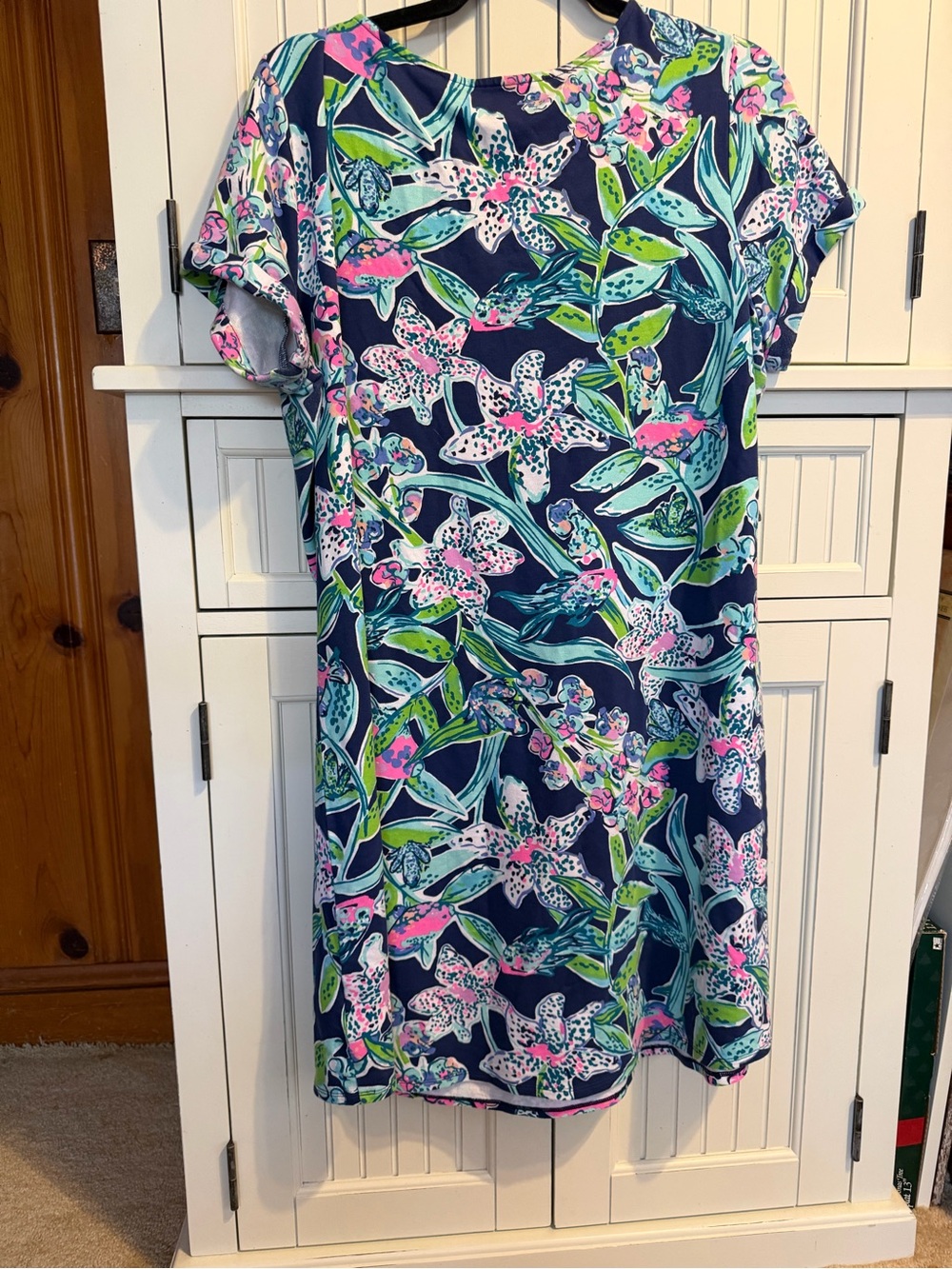 Lilly Pulitzer Navy Floral Shift Dress with Pink and Green Botanicals